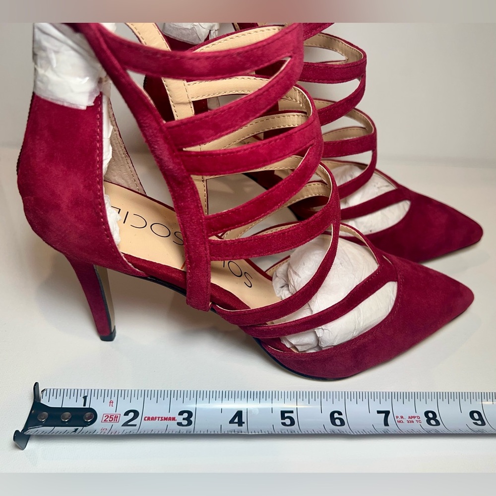Sole Society SHAYLEY Suede Dark Red Strappy Heels Size 8.5 - Picture 6 of 12